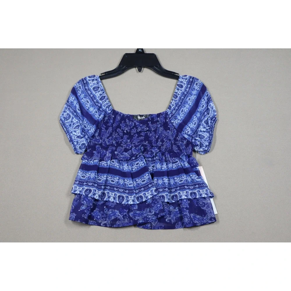 Aqua Girls' Little Girls Smocked Puff Sleeve Top‎ - Blue Paisley - Size M (9-10)